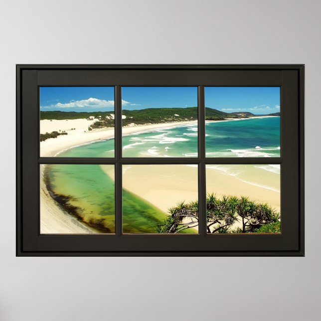Poster Sandy Beach Black Frame Faux Illusion (Devant)