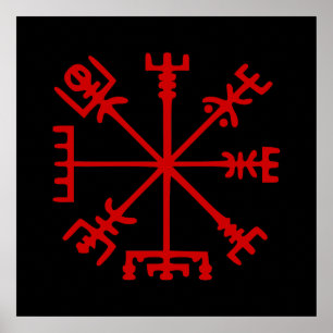 Poster Sang Rouge Vegvísir (Viking Compass)