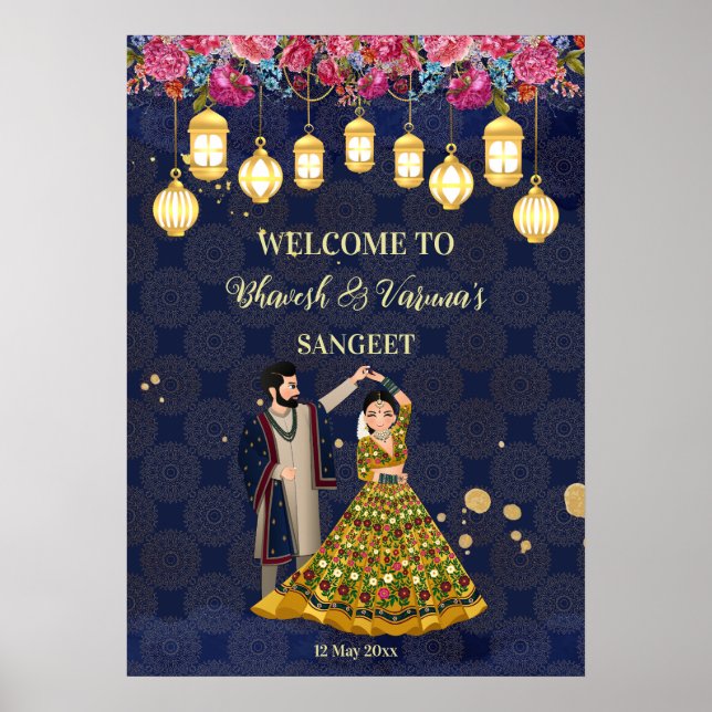 Poster Sangeet bienvenue panneau personnalisé dansant cou (Devant)