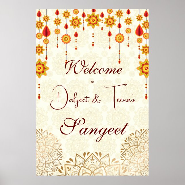 Poster Sangeet mariage indien signe de bienvenue (Devant)