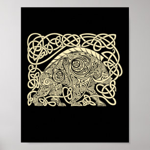 Poster Sanglier à nœud celtique - Autocollant de symbole 
