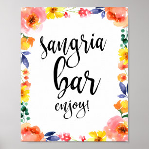 Poster Sangria Bar Floral Aquarelle 8x10 Mariage