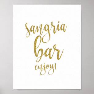 Poster Sangria Bar Gold Parties scintillant 8x10 Mariage