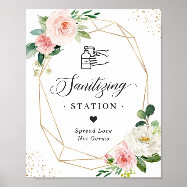 Poster Sanitiation Station Mariage Blush Floral Géométriq (Devant)