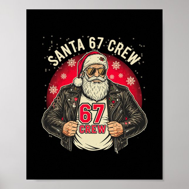 Poster Santa 67 Crew Drôle de Noël Cuir Jacket Tee  (Devant)