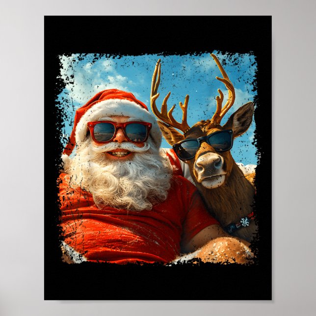 Poster Santa And Reindeer Selfie Funny Christmas Vacation (Devant)