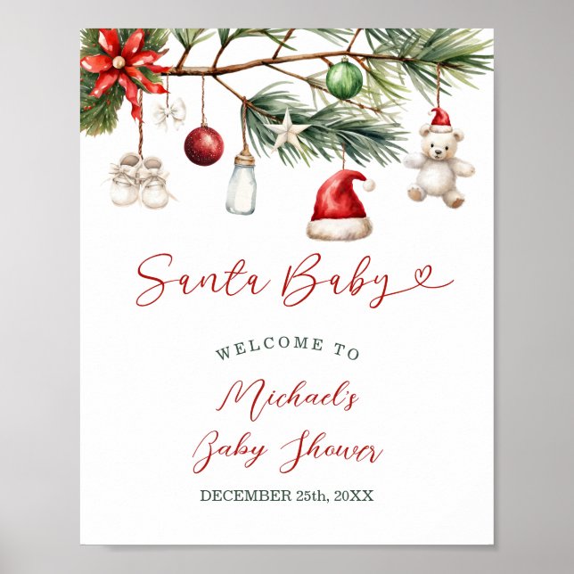 Poster Santa Baby Holiday Christmas Baby Shower Welcome (Devant)