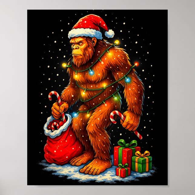 Poster Santa Bigfoot Christmas Lights Funny Sasquatch  (Devant)