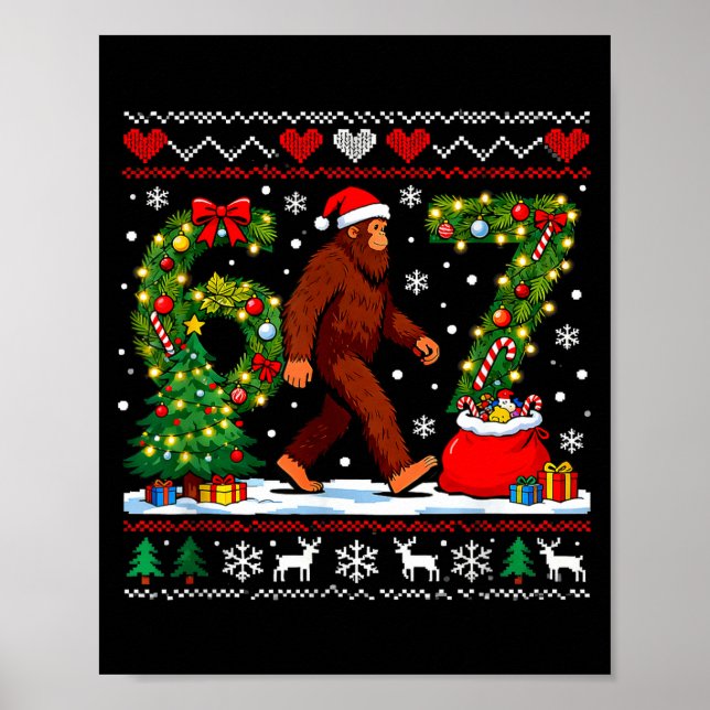 Poster Santa Bigfoot Christmas Tree Funny Sasquatch 67  (Devant)