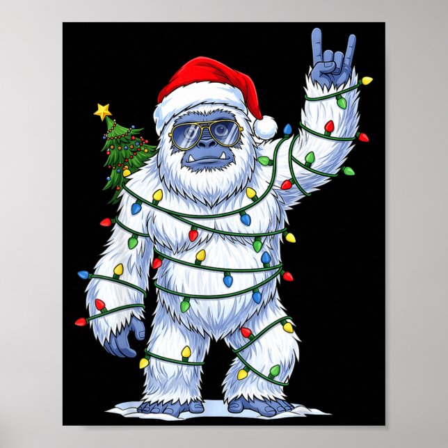 Poster Santa Bigfoot Christmas Tree Xmas Lights Funny Sas (Devant)