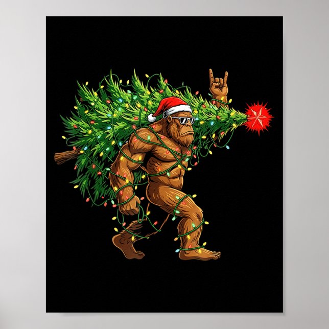 Poster Santa Bigfoot Christmas Tree Xmas Lights Funny Sas (Devant)