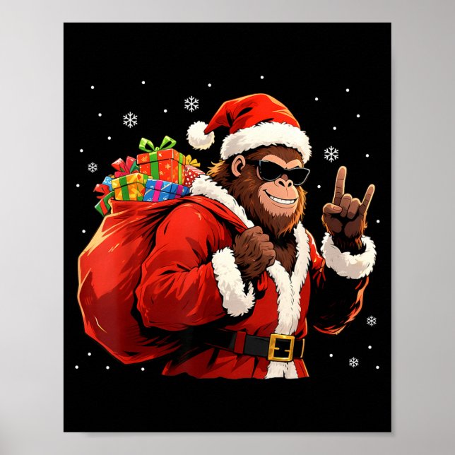 Poster Santa Bigfoot Rock Christmas Funny Holiday Tee  (Devant)