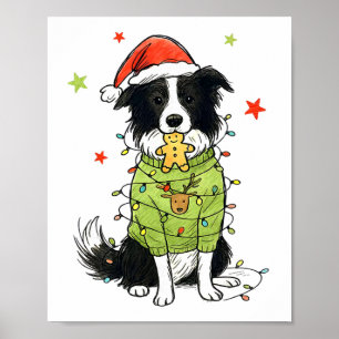 Poster Santa Border Collie Noël Border Collie Chien Mo