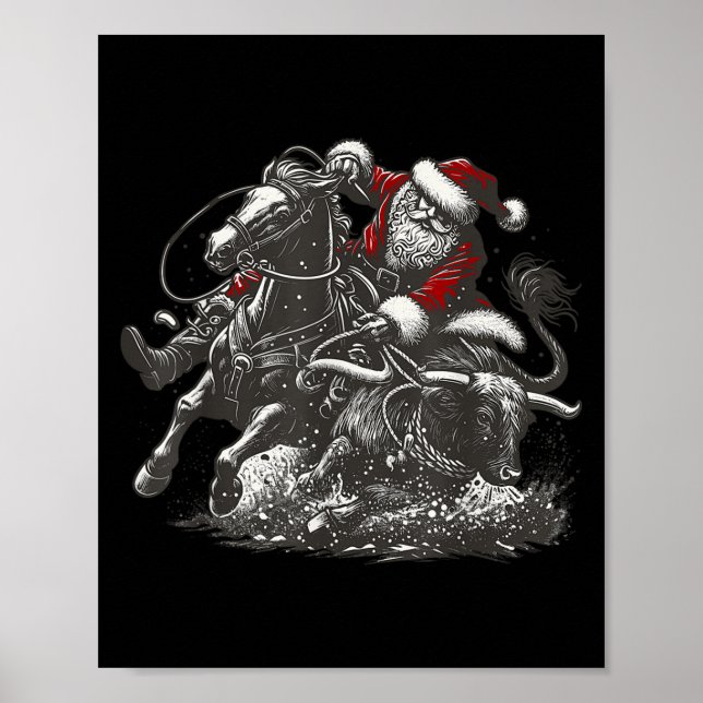 Poster Santa Bulldogging Christmas Cowboy Santa Rodeo Xma (Devant)