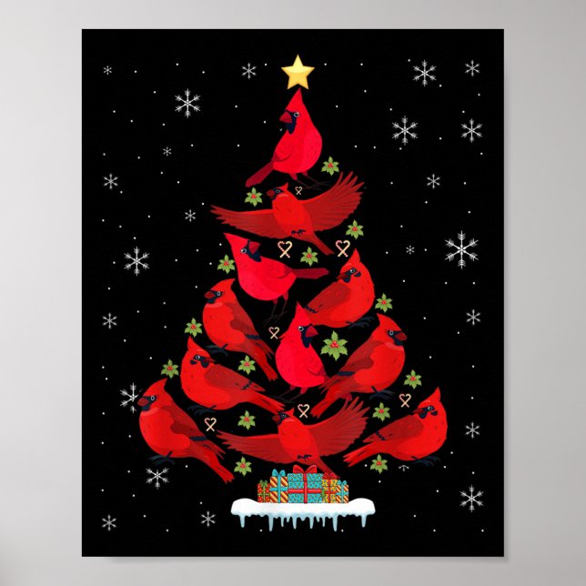 Poster Santa Cardinal Bird Christmas Tree Christmas Light (Devant)