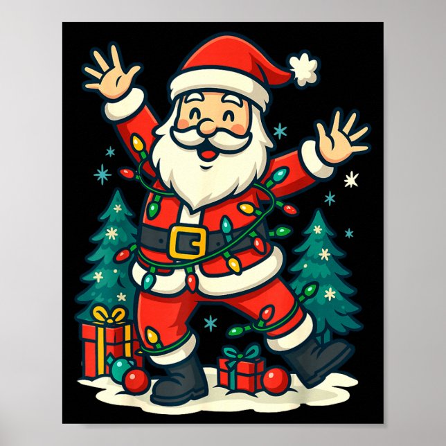 Poster Santa Christmas Festive Jolly Dance Snowy Lights F (Devant)