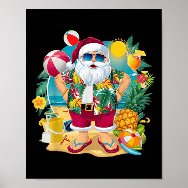 Poster Santa Christmas In July On Beach Hawaiian Summer V (Devant)