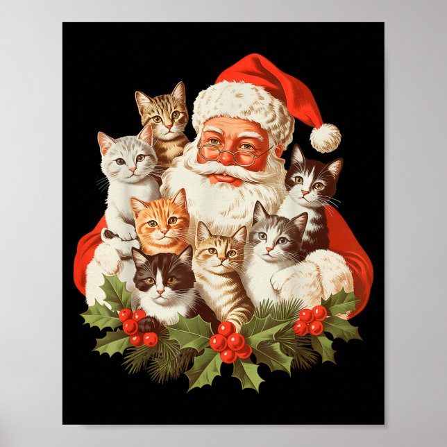 Poster Santa Claus And Kittens Cats Christmas  (Devant)