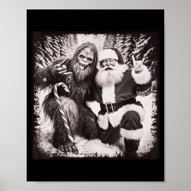 Poster Santa Claus And Sasquatch Bigfoot Funny Joyful Sno (Devant)