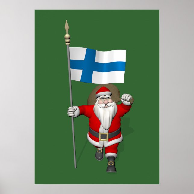 Poster Santa Claus Avec L'Enseigne Finlande (Devant)