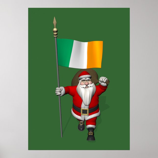 Poster Santa Claus Avec L'Ensigne D'Irlande (Devant)