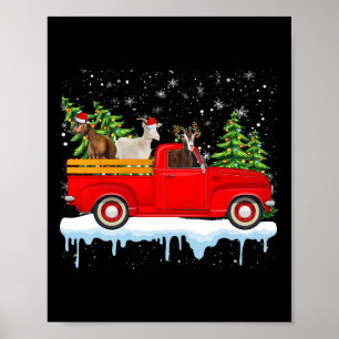 Poster Santa Claus Caravane de chèvre Camion Rouge Arbre 