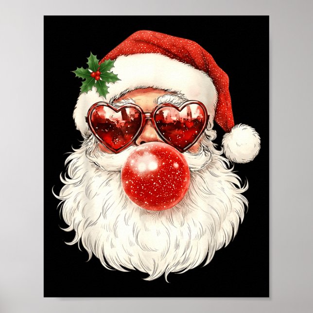 Poster Santa Claus Christmas Blowing Bubble Gum And Sungl (Devant)