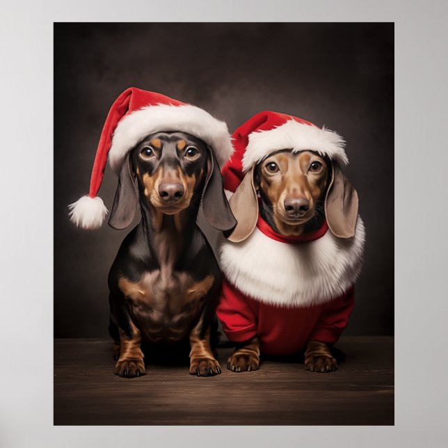 Poster Santa Claus Dachshund Twins (Devant)