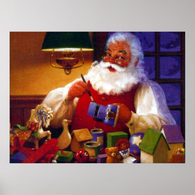 Poster Santa Claus dans Magasin de jouets Imprimer (Devant)