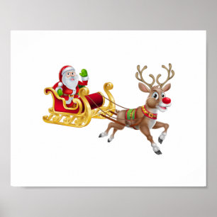 Poster Santa Claus en traîneau