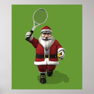 Poster Santa Claus Playing Tennis