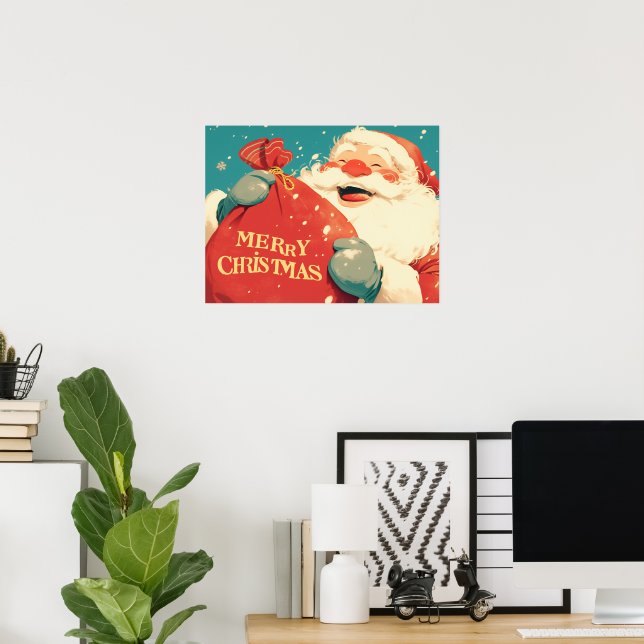 Poster Santa Claus Preparing Christmas Gifts - Retro Art (Bureau à domicile)