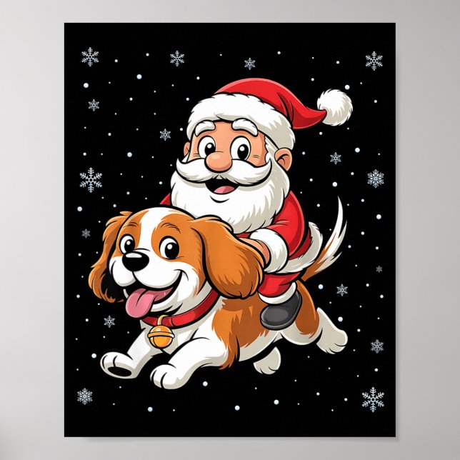 Poster Santa Claus Riding Cavalier King Charles Spaniel D (Devant)