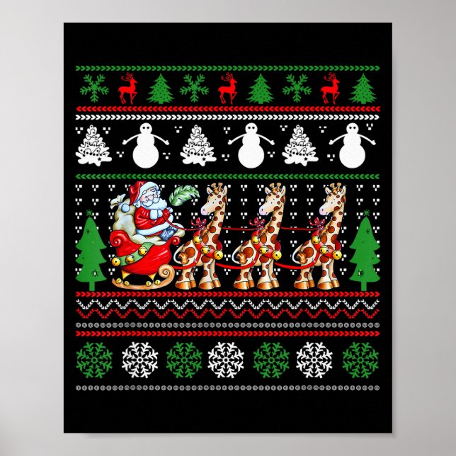 Poster Santa Claus Riding Giraffe Sleigh Ugly Christmas B (Devant)
