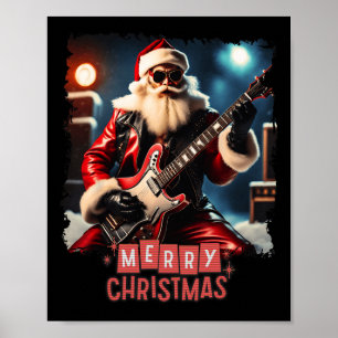 Poster Santa Claus Rock Guitare Joyeux Noël