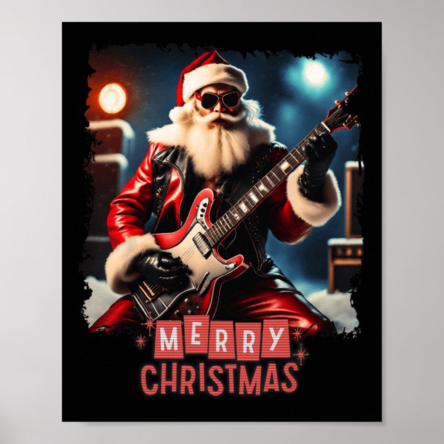Poster Santa Claus Rock Guitare Joyeux Noël (Devant)
