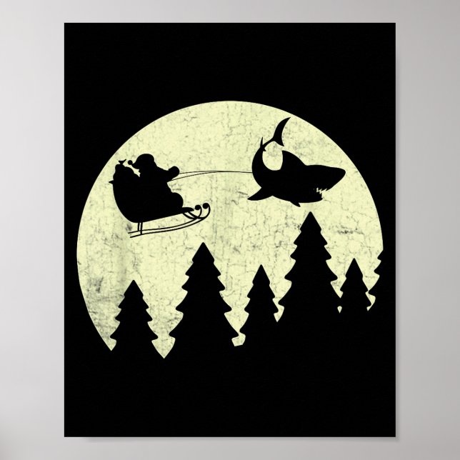 Poster Santa Claus Shark Sleigh Christmas Funny  (Devant)