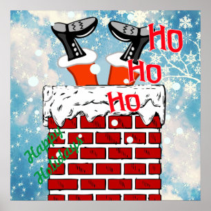 Poster Santa Claus stuck in chimney