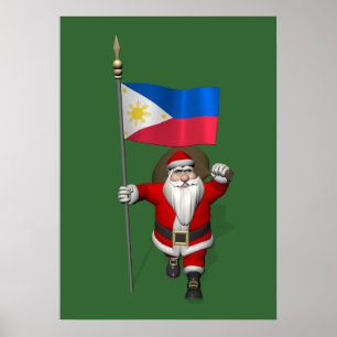 Poster Santa Claus With Ensign Of The Philippines