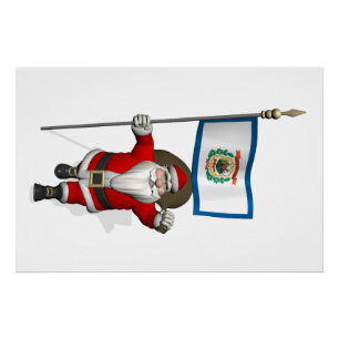 Poster Santa Claus With Ensign Of West Virginia