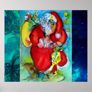 POSTER SANTA CLAUS WITH LANTERN IN CHRISTMAS NIGHT