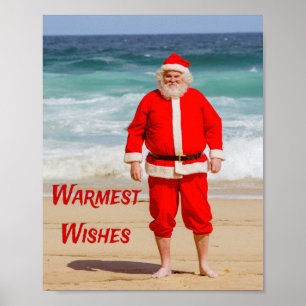 Poster Santa Clause sur la plage les plus chauds souhaits