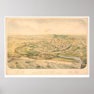 Poster Santa Cruz, carte panoramique de CA (1586A) -