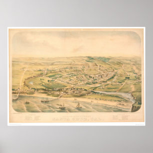 Poster Santa Cruz, carte panoramique de CA (1586A) - non