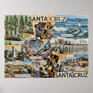 Poster Santa Cruz Collage Vintage – Mémoires Côtiers Art