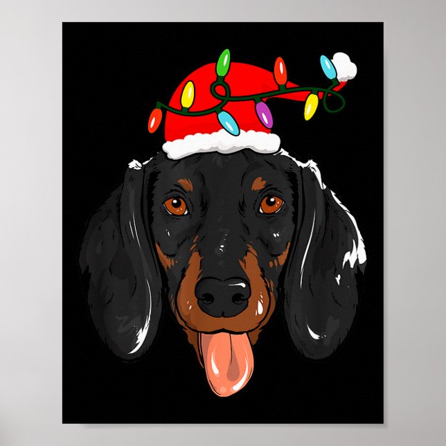 Poster Santa Dachshund Light Christmas  (Devant)