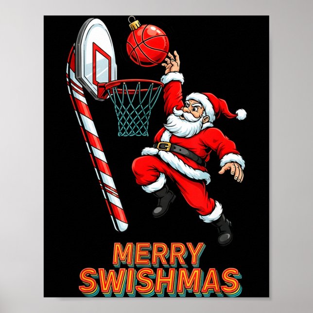 Poster Santa Dunking Merry Swishmas Basketball Christmas  (Devant)