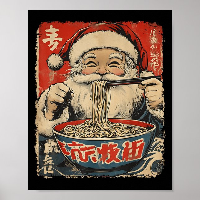 Poster Santa Eating Ramen Noodles Ukiyo-e Insred Christma (Devant)
