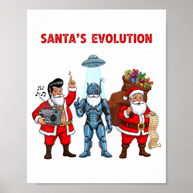Poster Santa Evolution Robot Clic Future Funny Christmas  (Devant)