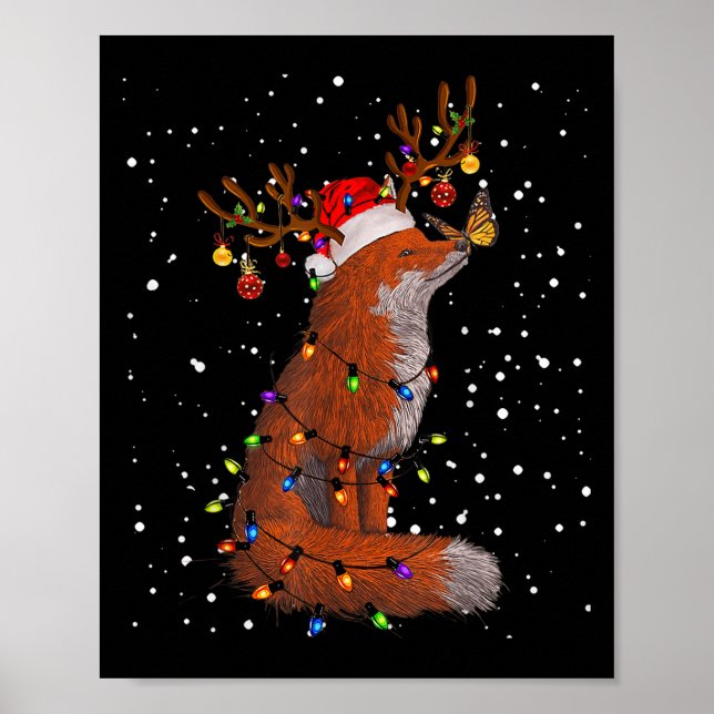 Poster Santa Fox Tangled Up In Christmas Tree Lights Foxe (Devant)